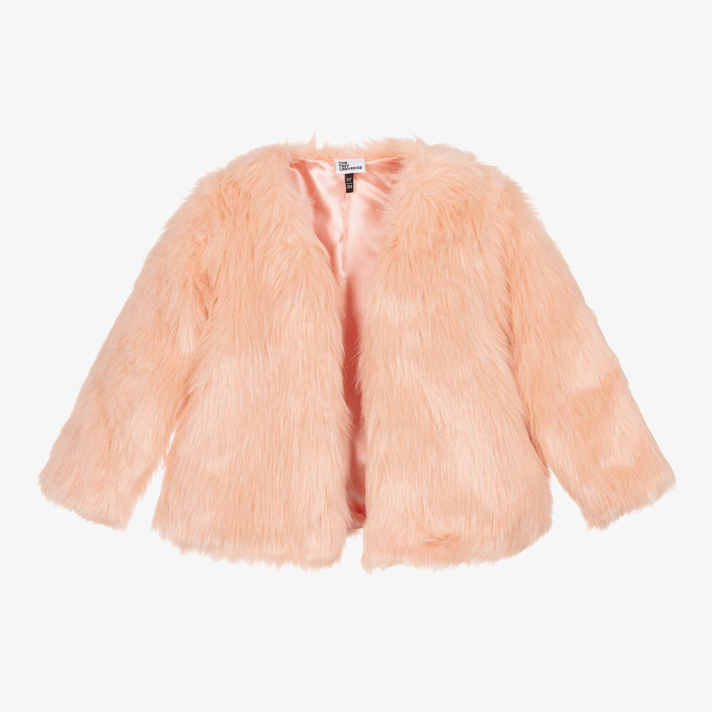 The Tiny Universe - Girls Pink Faux Fur Jacket | Childrensalon