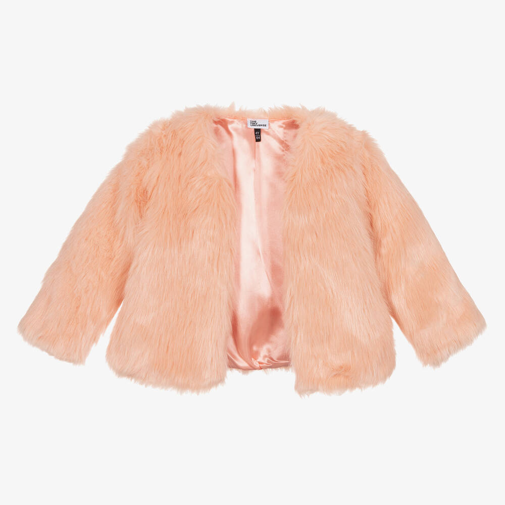 The Tiny Universe-جاكيت فرو صناعي لون زهري للبنات | Childrensalon Outlet