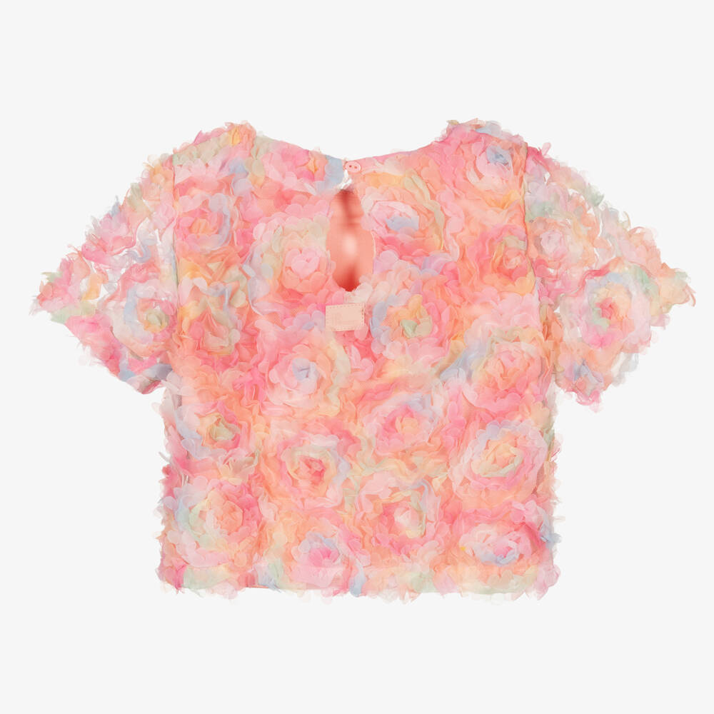 The Tiny Universe-Girls Pink Floral Tulle Blouse | Childrensalon Outlet