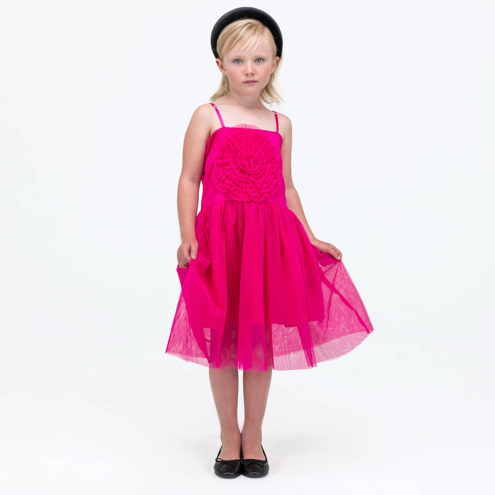 The Tiny Universe-Girls Pink Floral Tulle Gown | Childrensalon Outlet