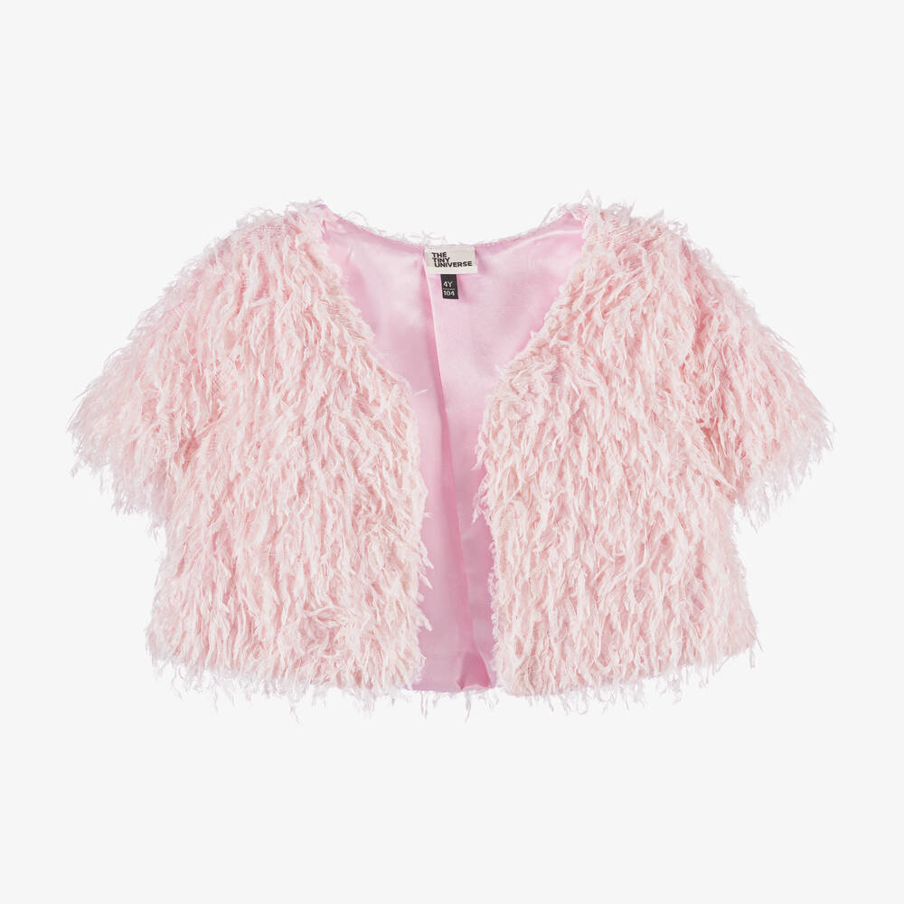 The Tiny Universe-Girls Pink Fluffy Faux Feather Cardigan | Childrensalon Outlet