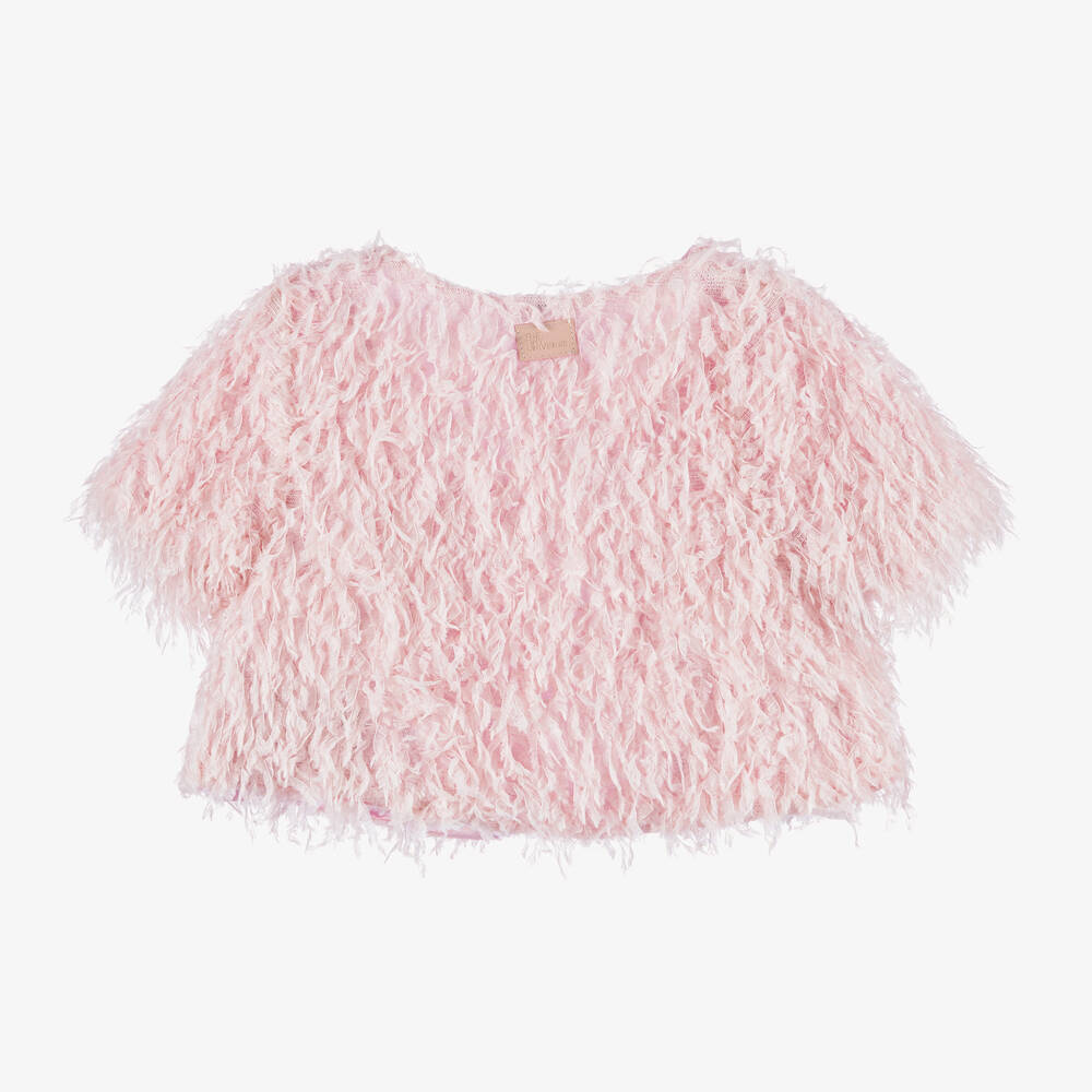 The Tiny Universe-Girls Pink Fluffy Faux Feather Cardigan | Childrensalon Outlet