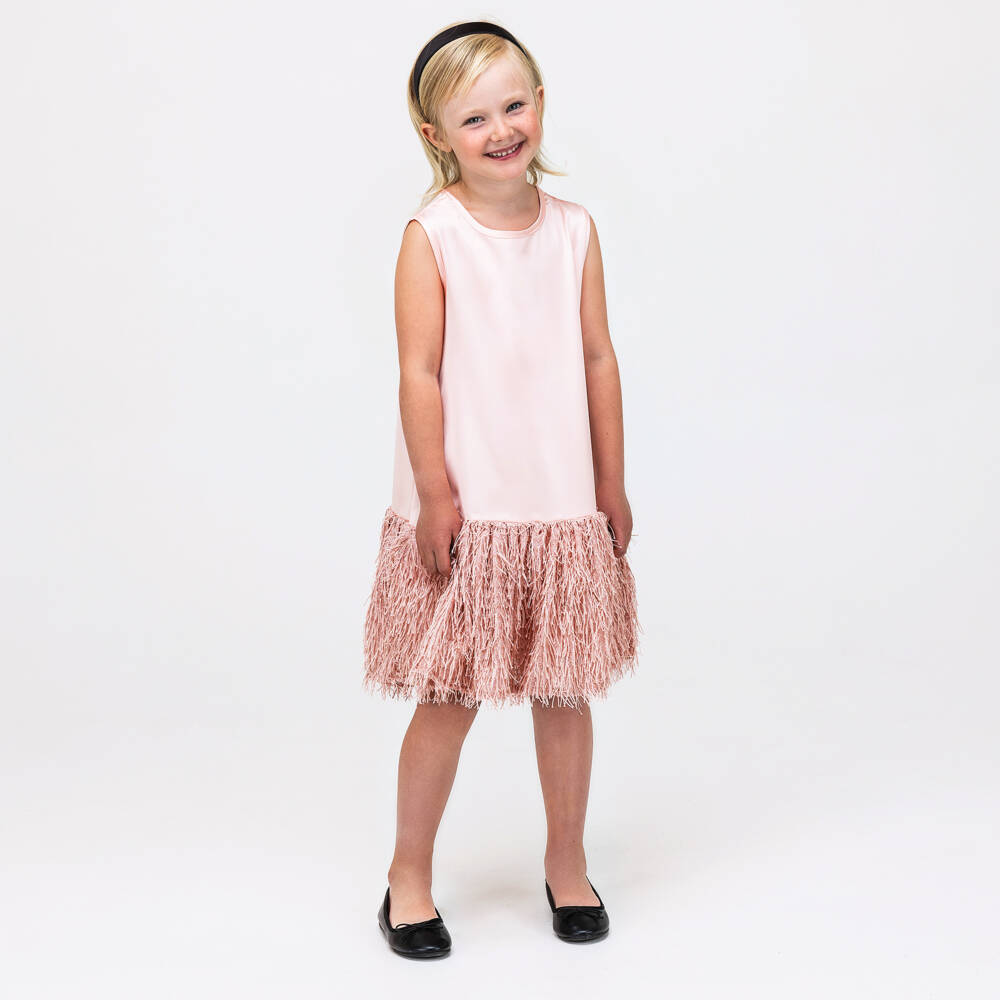 The Tiny Universe-Girls Pink Fluffy Satin Gown | Childrensalon Outlet