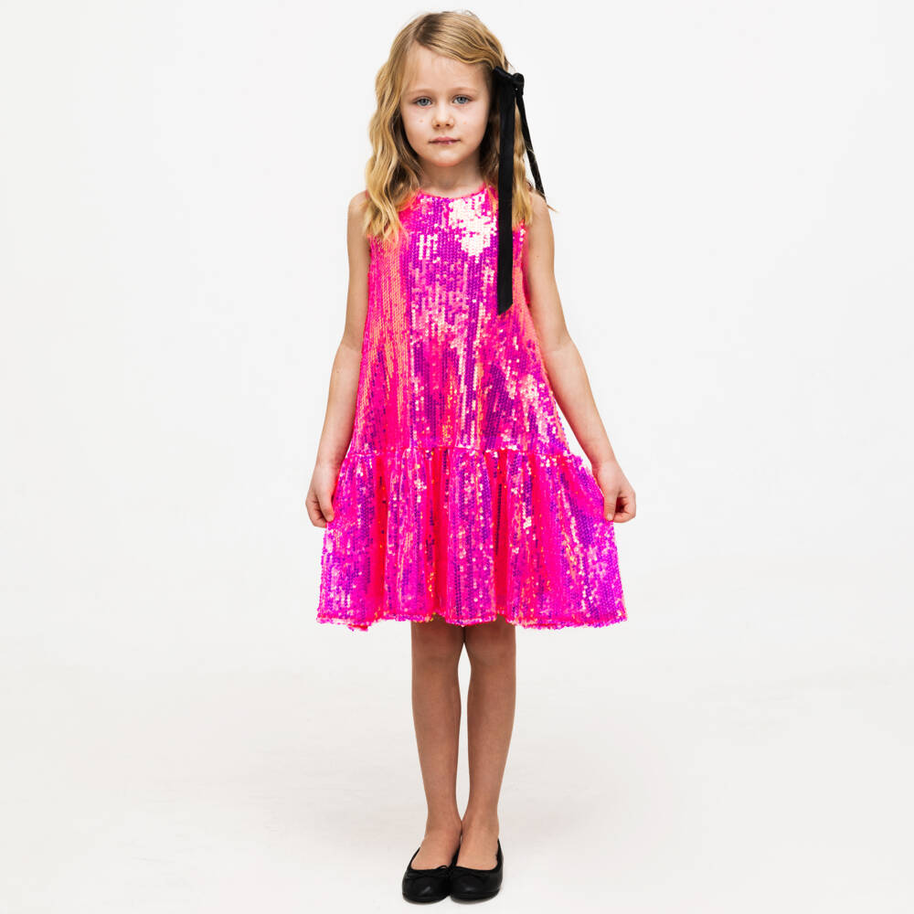 The Tiny Universe-Girls Pink Iridescent Sequin Dress | Childrensalon Outlet