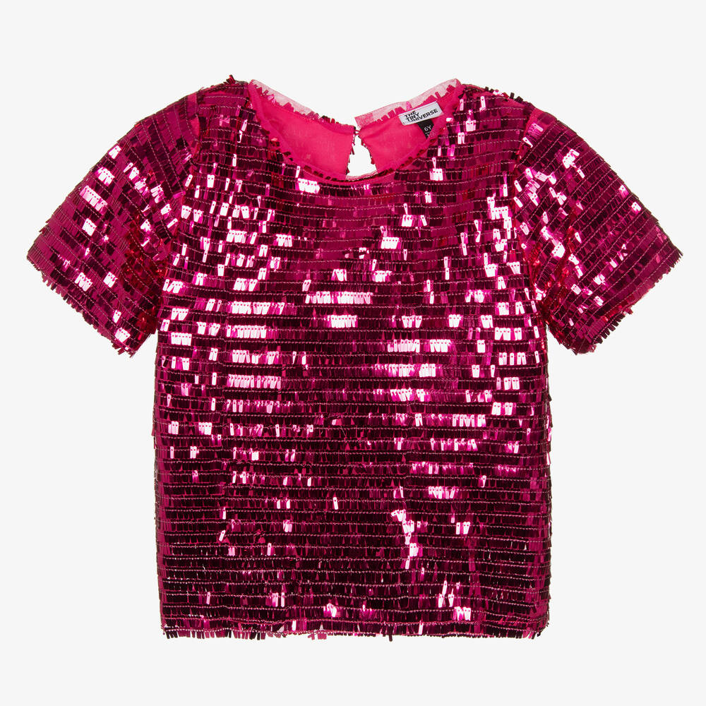 The Tiny Universe - Girls Pink Mirror Sequin Blouse | Childrensalon