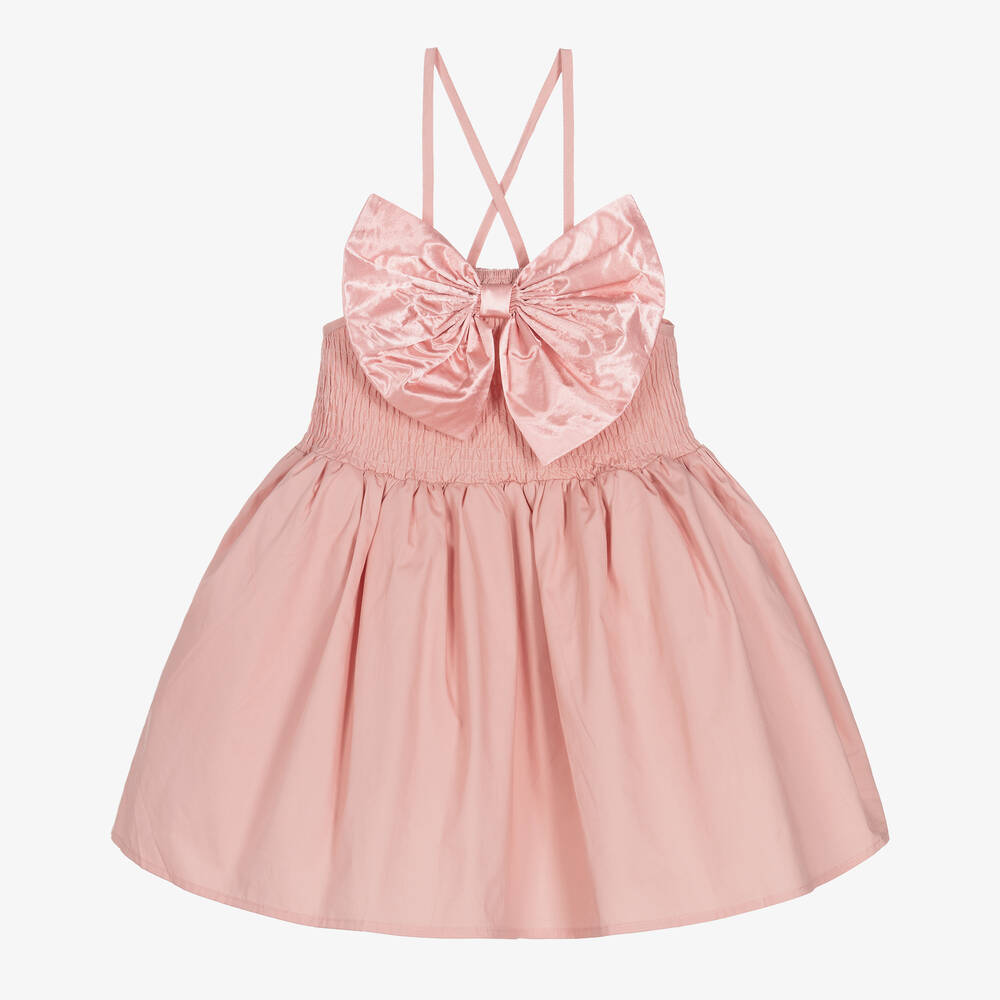 The Tiny Universe - Girls Pink Poplin Cotton Dress | Childrensalon