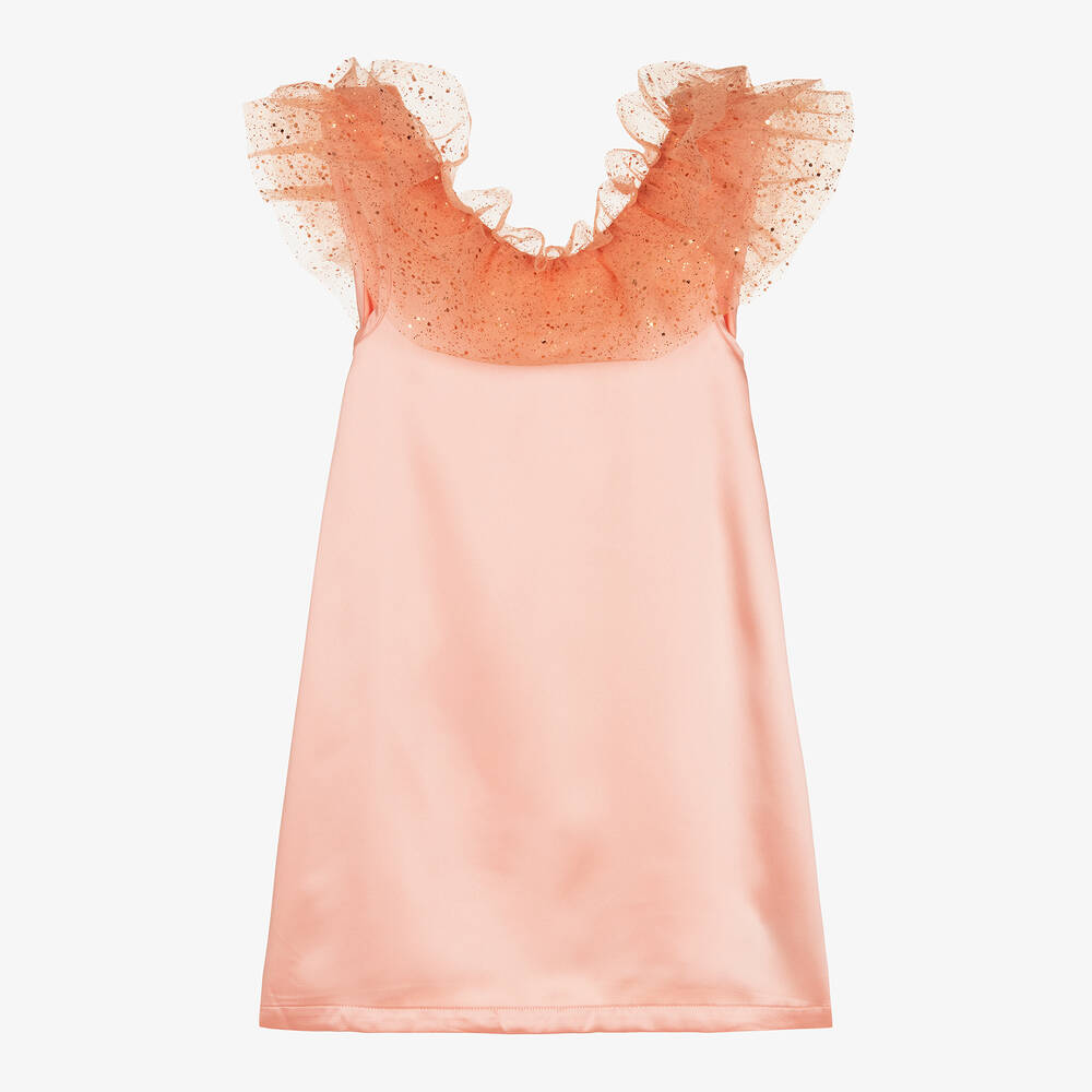 The Tiny Universe - Girls Pink Ruffle Collar Dress | Childrensalon