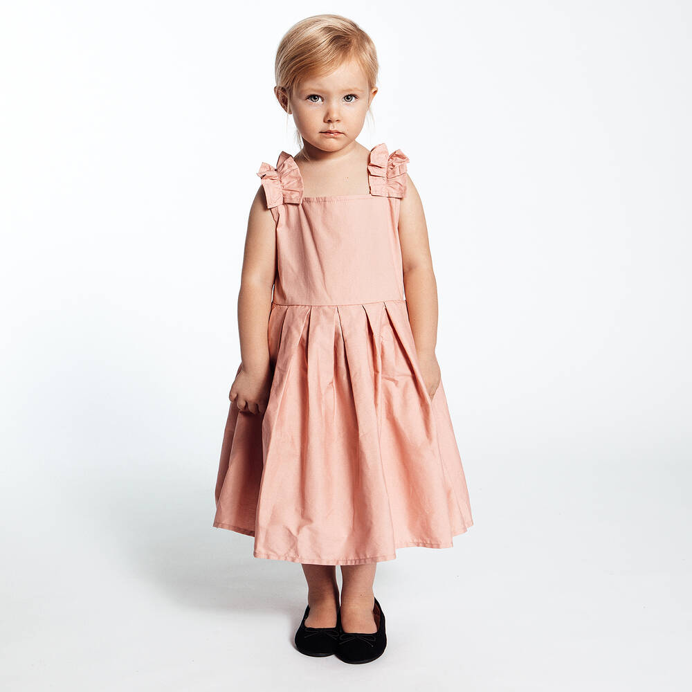 The Tiny Universe-Girls Pink Ruffle Poplin Dress | Childrensalon Outlet