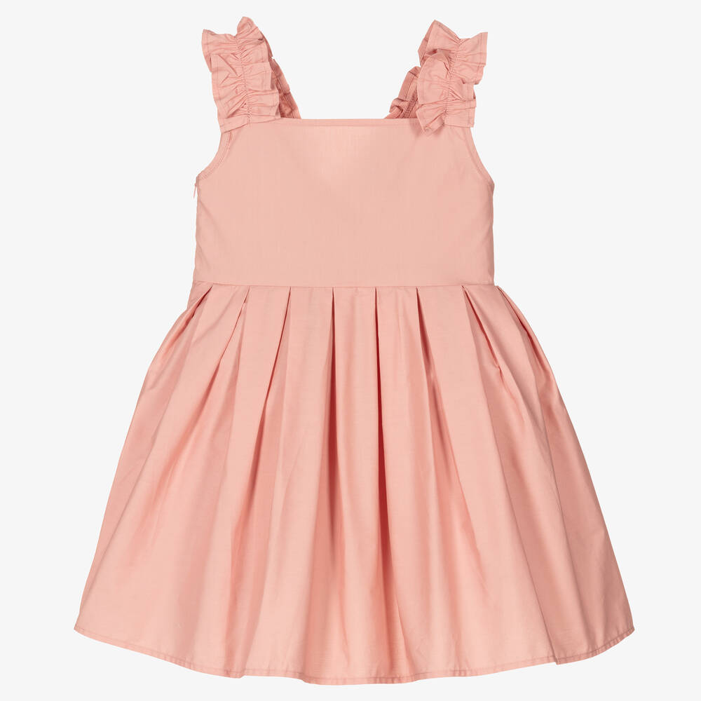 The Tiny Universe - Girls Pink Ruffle Poplin Dress | Childrensalon