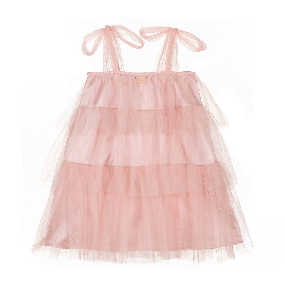 The Tiny Universe-Розовое платье из атласа и тюля | Childrensalon Outlet