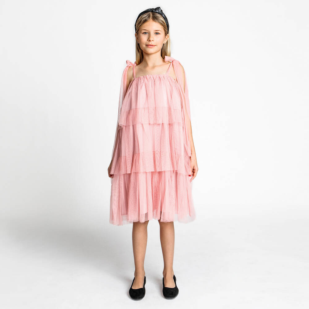 The Tiny Universe-Розовое платье из атласа и тюля | Childrensalon Outlet