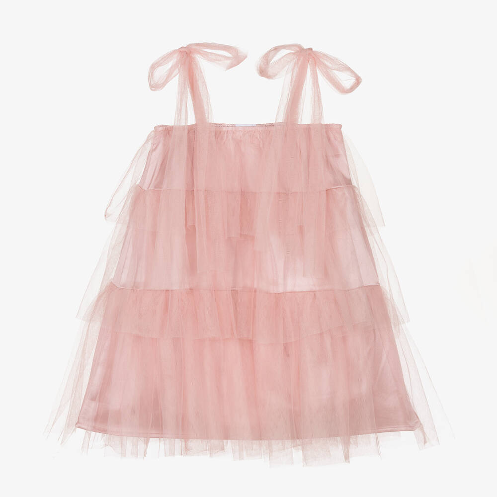 The Tiny Universe-Girls Pink Satin Tulle Dress | Childrensalon Outlet