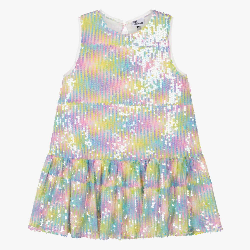 The Tiny Universe - فستان تول مزين بترتر بألوان قوس قزح | Childrensalon