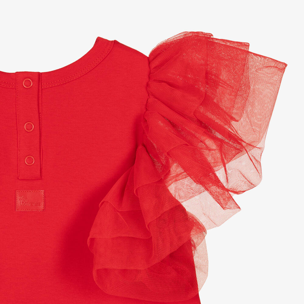 The Tiny Universe-Girls Red Cotton Jersey Ruffle Dress | Childrensalon Outlet