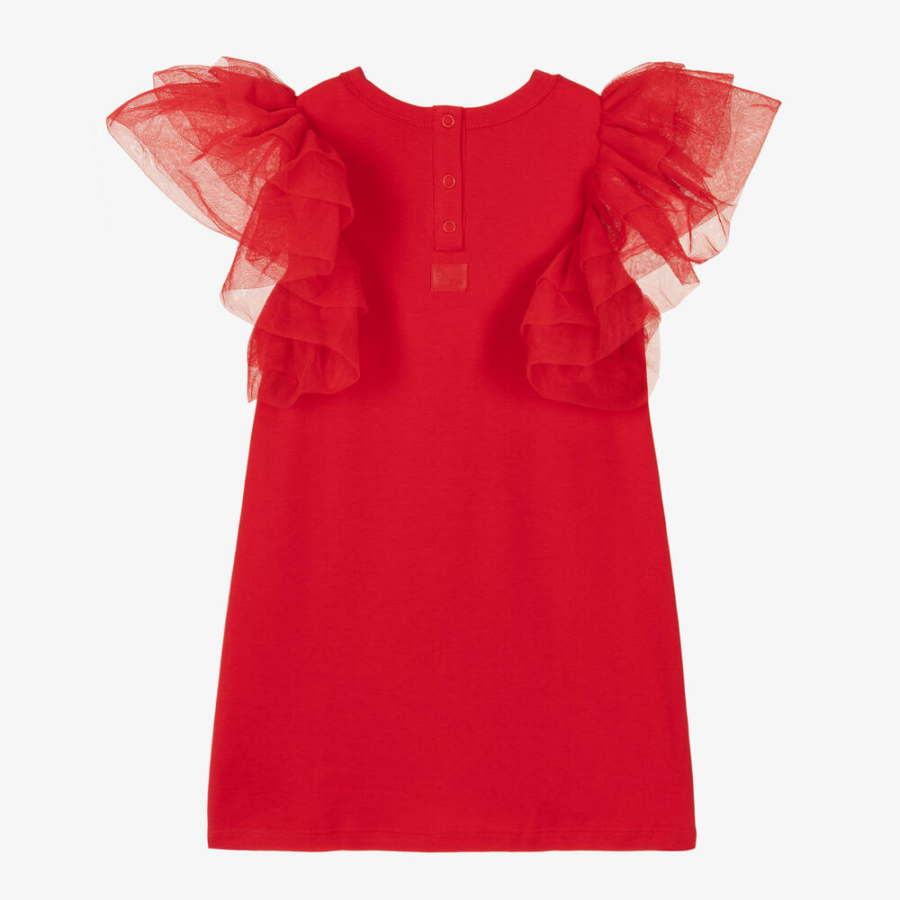The Tiny Universe-Girls Red Cotton Jersey Ruffle Dress | Childrensalon Outlet