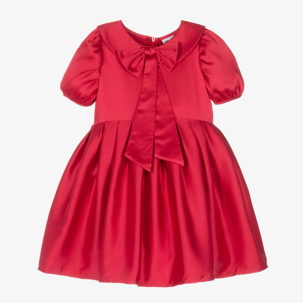 The Tiny Universe-Girls Red Satin Bow Collar Dress | Childrensalon Outlet