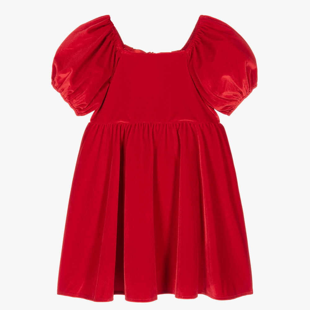 The Tiny Universe - Girls Red Velour Ribbon Dress | Childrensalon