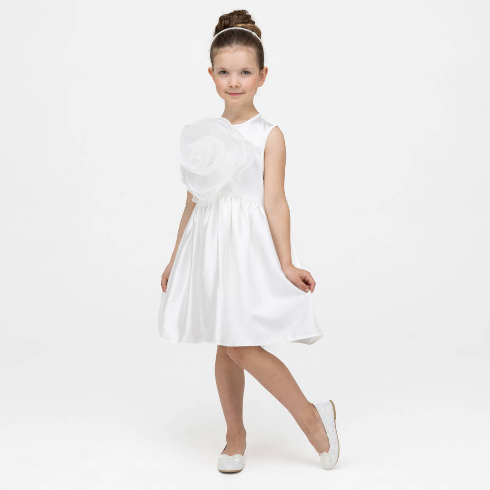 The Tiny Universe-Платье из сатина с органзовыми цветами для девочек | Childrensalon Outlet