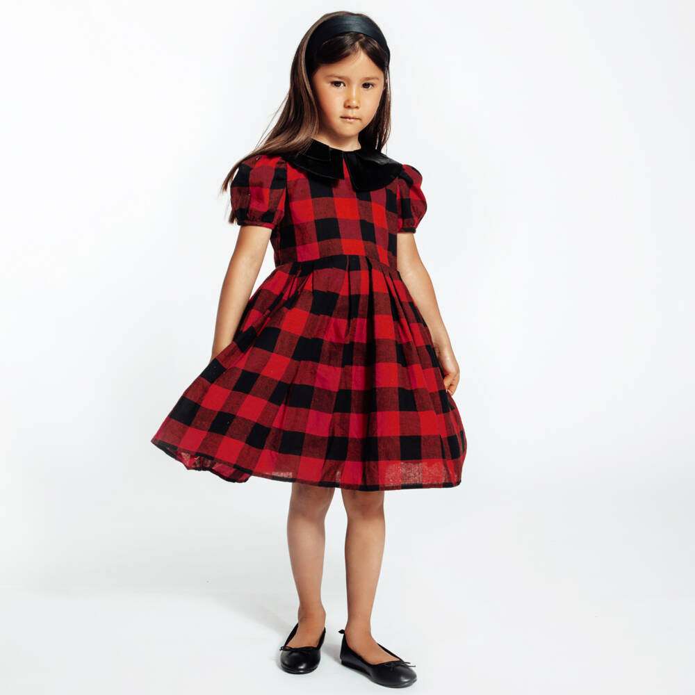 The Tiny Universe-Платье из хлопка в красную клетку для девочек | Childrensalon Outlet