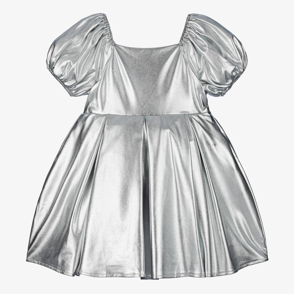 The Tiny Universe-Girls Shimmering Silver Satin Gown | Childrensalon Outlet