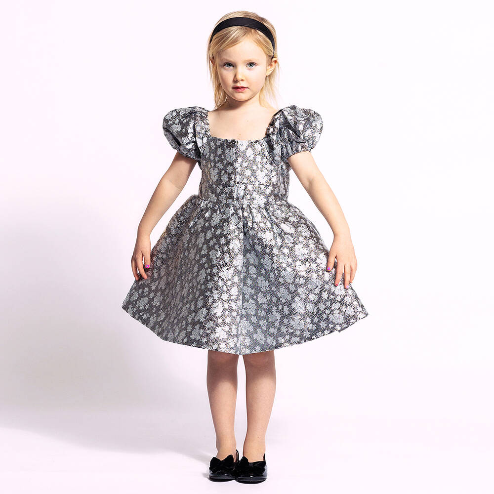 The Tiny Universe-Серебристое жаккардовое платье с цветочным узором | Childrensalon Outlet