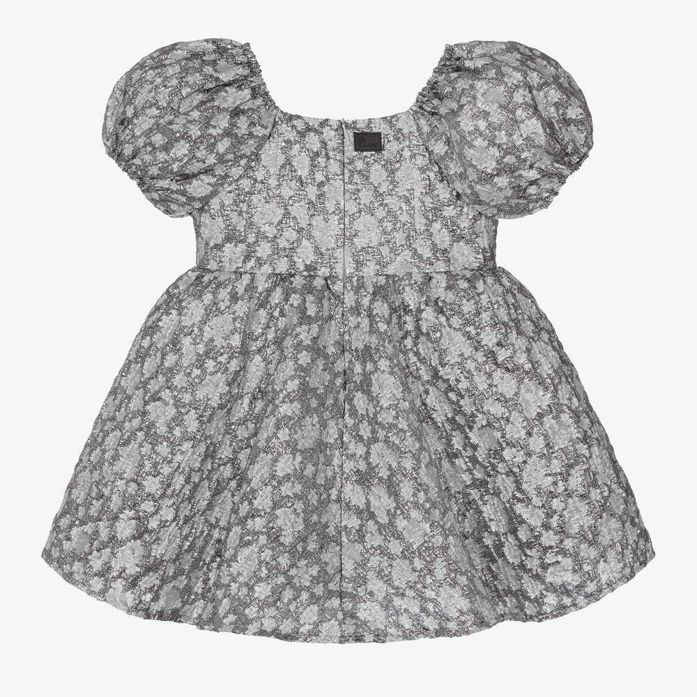 The Tiny Universe-Серебристое жаккардовое платье с цветочным узором | Childrensalon Outlet