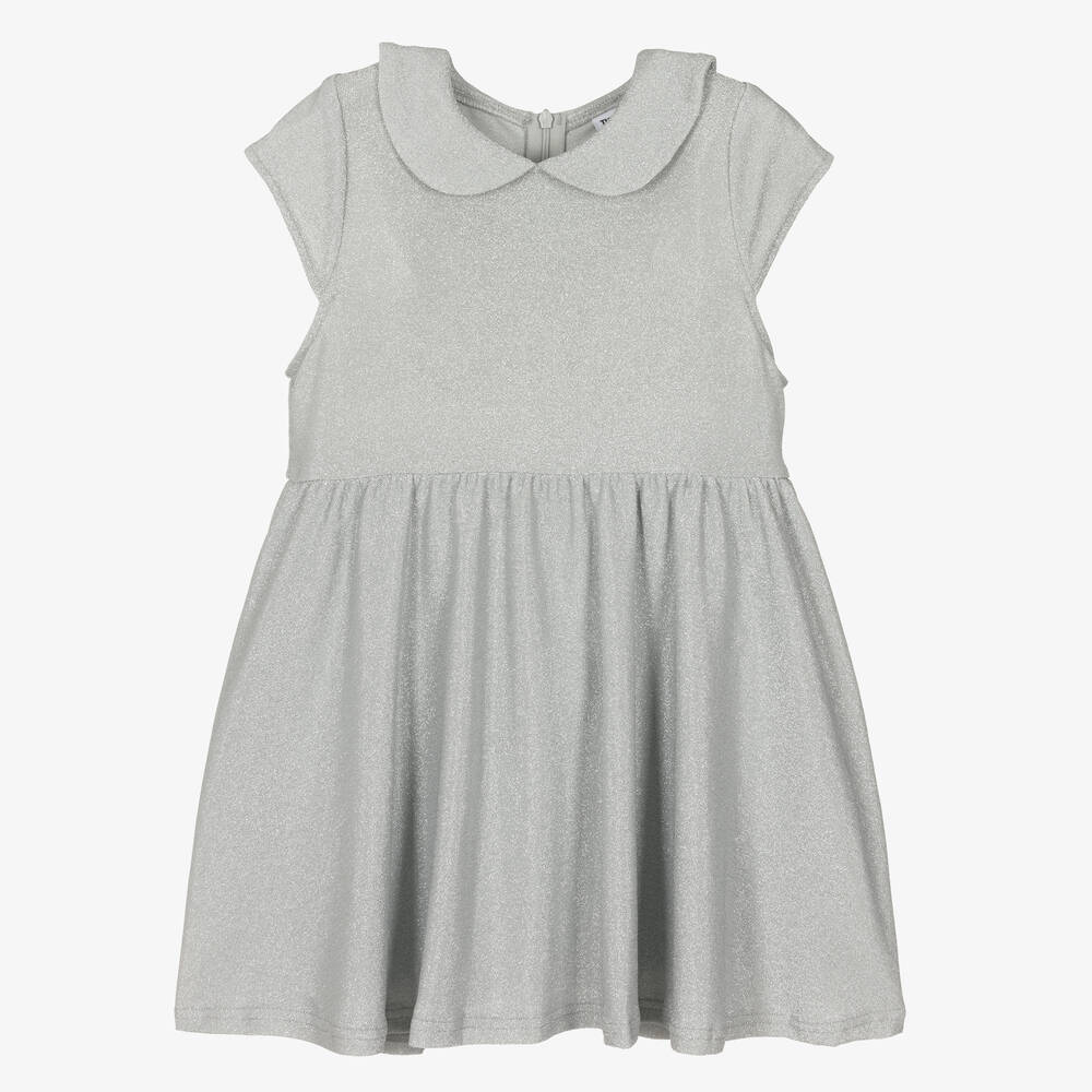 The Tiny Universe - Girls Silver Lurex Collared Dress | Childrensalon