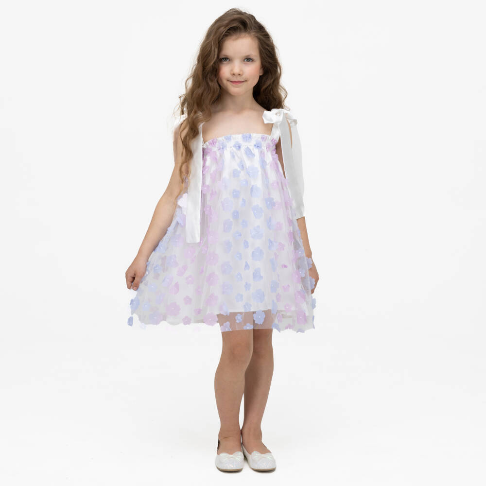 The Tiny Universe-فستان تول للبنات بتطريز زهور | Childrensalon Outlet