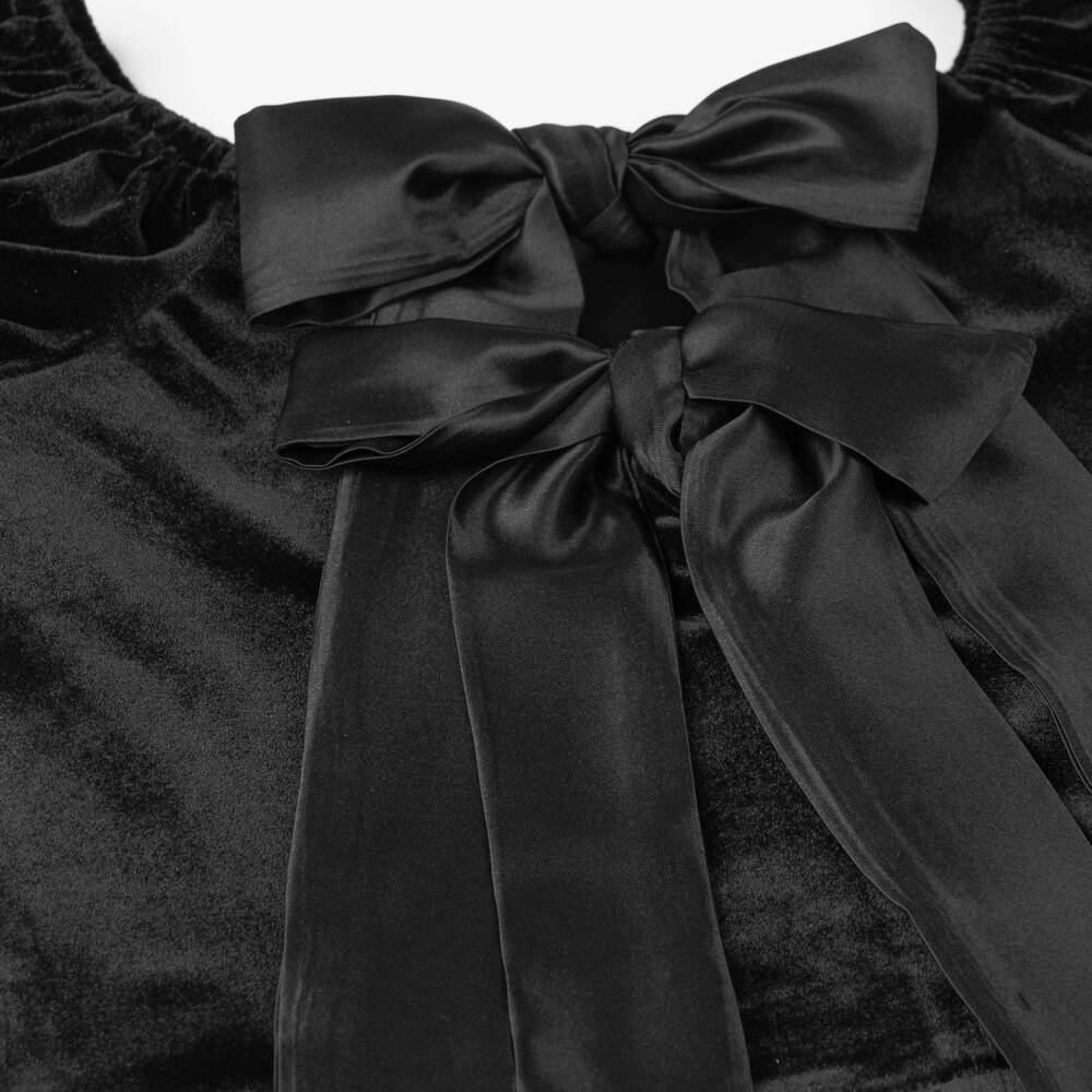 The Tiny Universe-بلوزة بفيونكة قطيفة لون أسود | Childrensalon Outlet