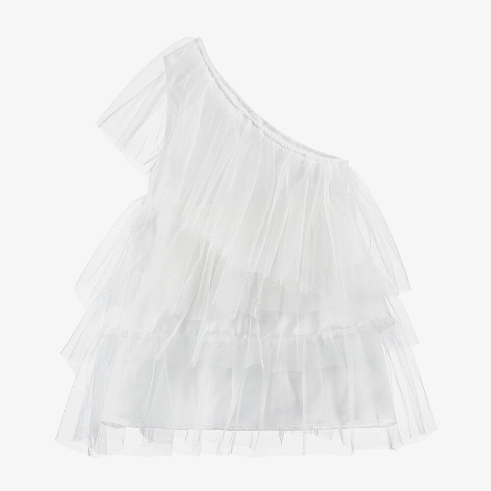 The Tiny Universe-Girls White Asymmetric Tulle Dress | Childrensalon Outlet