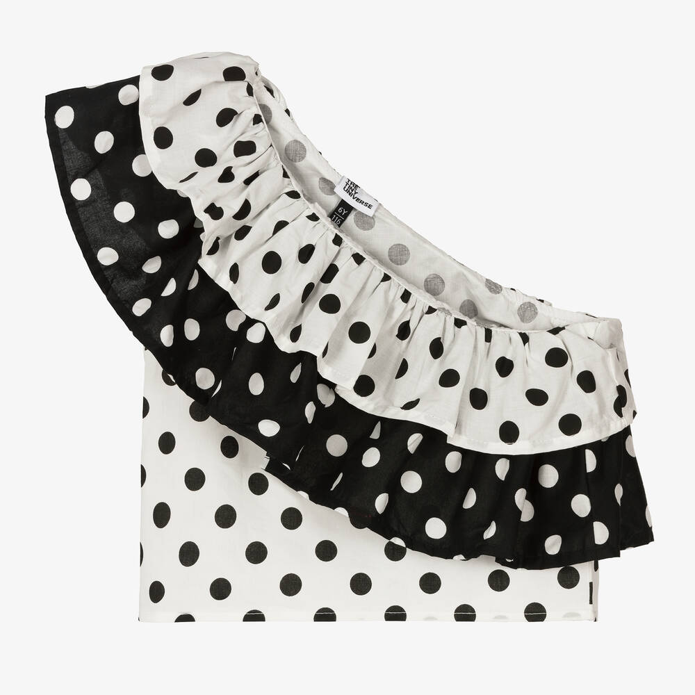 The Tiny Universe - Girls White & Black Polka Dot Blouse | Childrensalon