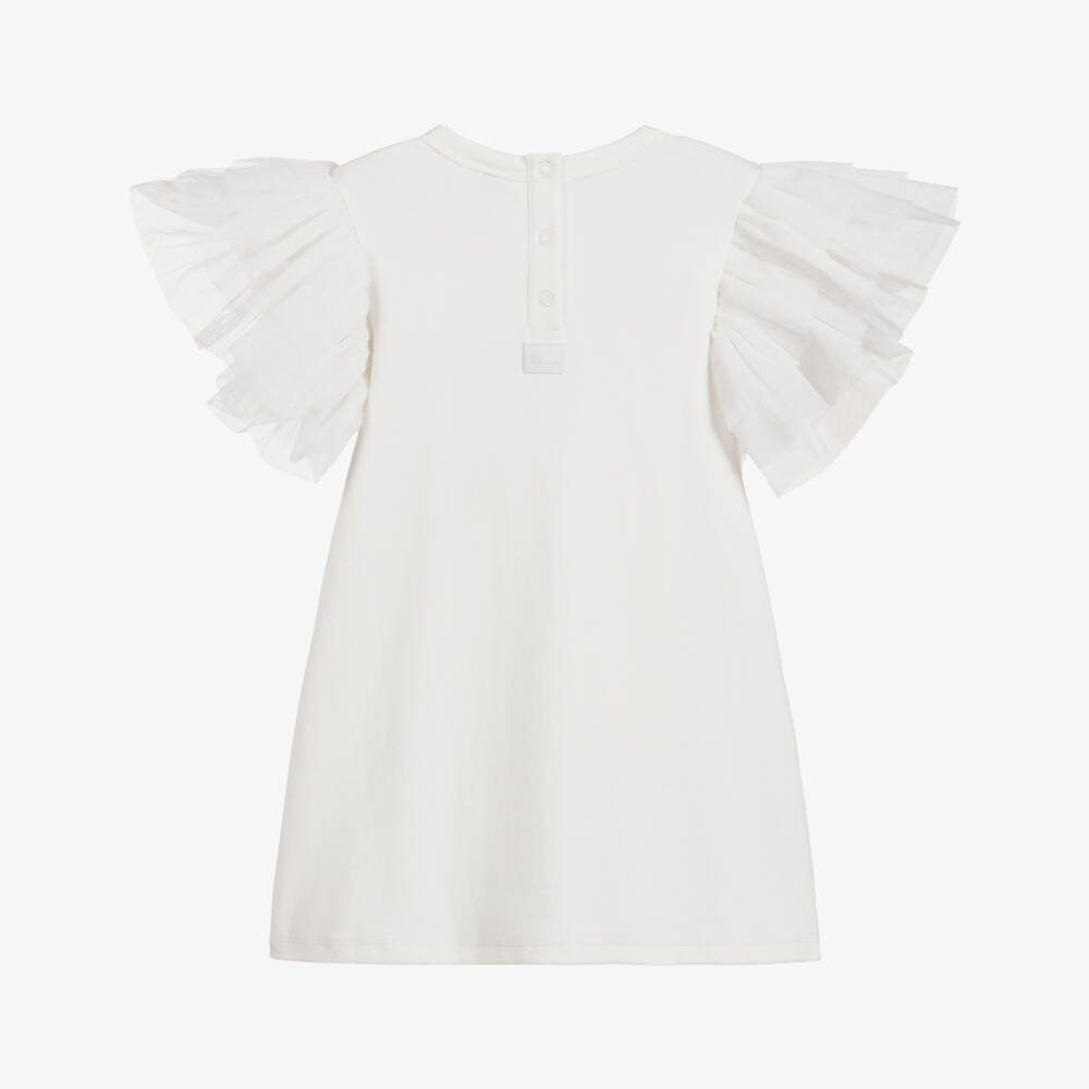 The Tiny Universe-Girls White Cotton Dress With Ruffle Sleeves | Childrensalon Outlet