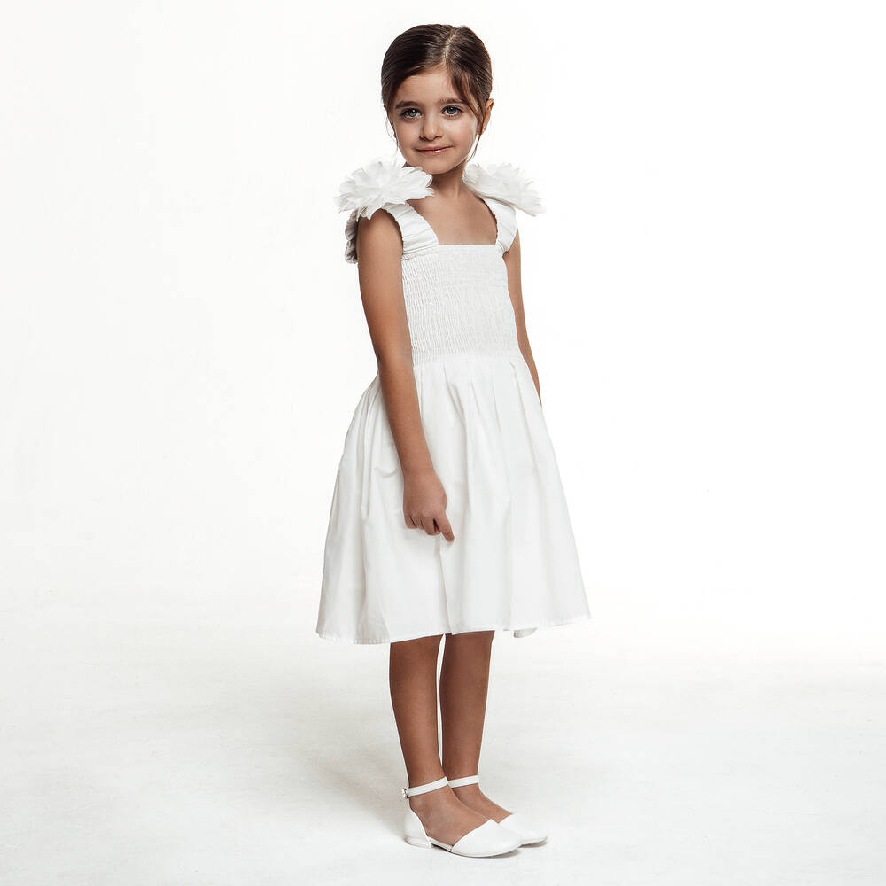 The Tiny Universe-Girls White Cotton Flower Dress | Childrensalon Outlet