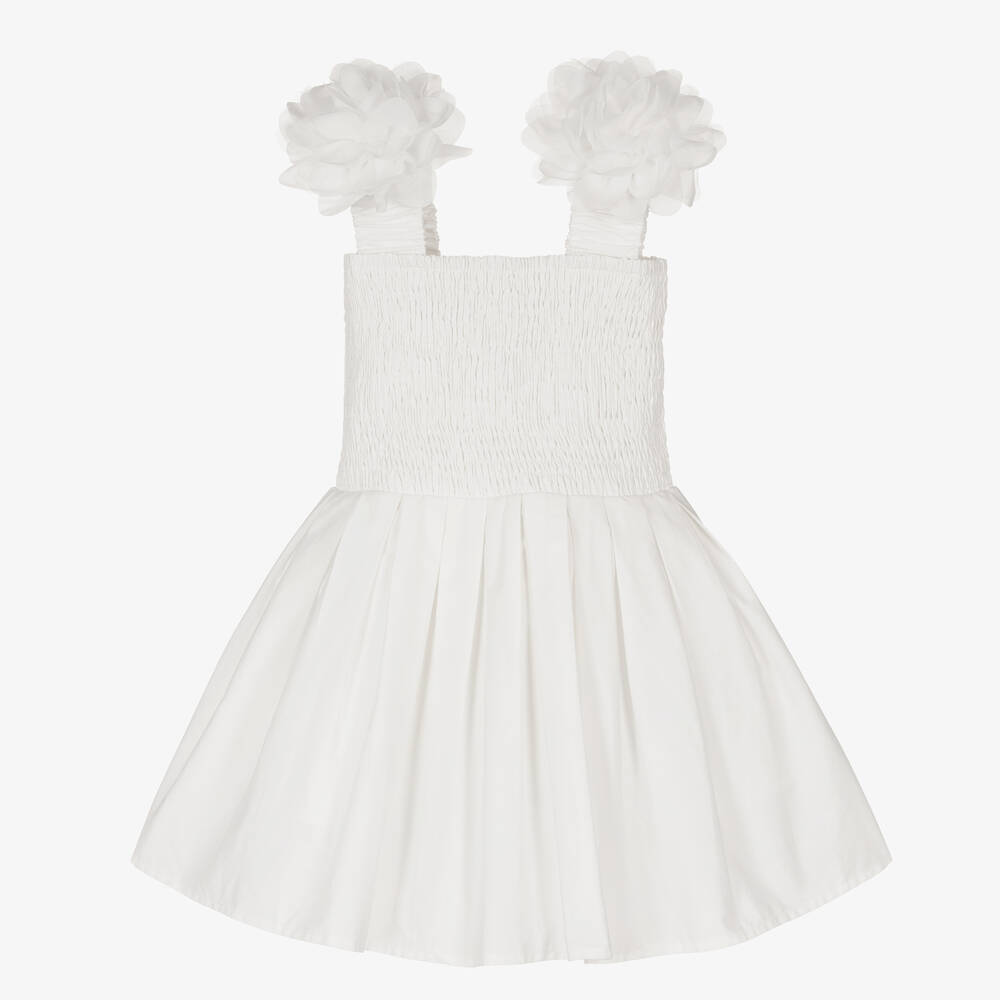 The Tiny Universe-Girls White Cotton Flower Dress | Childrensalon Outlet