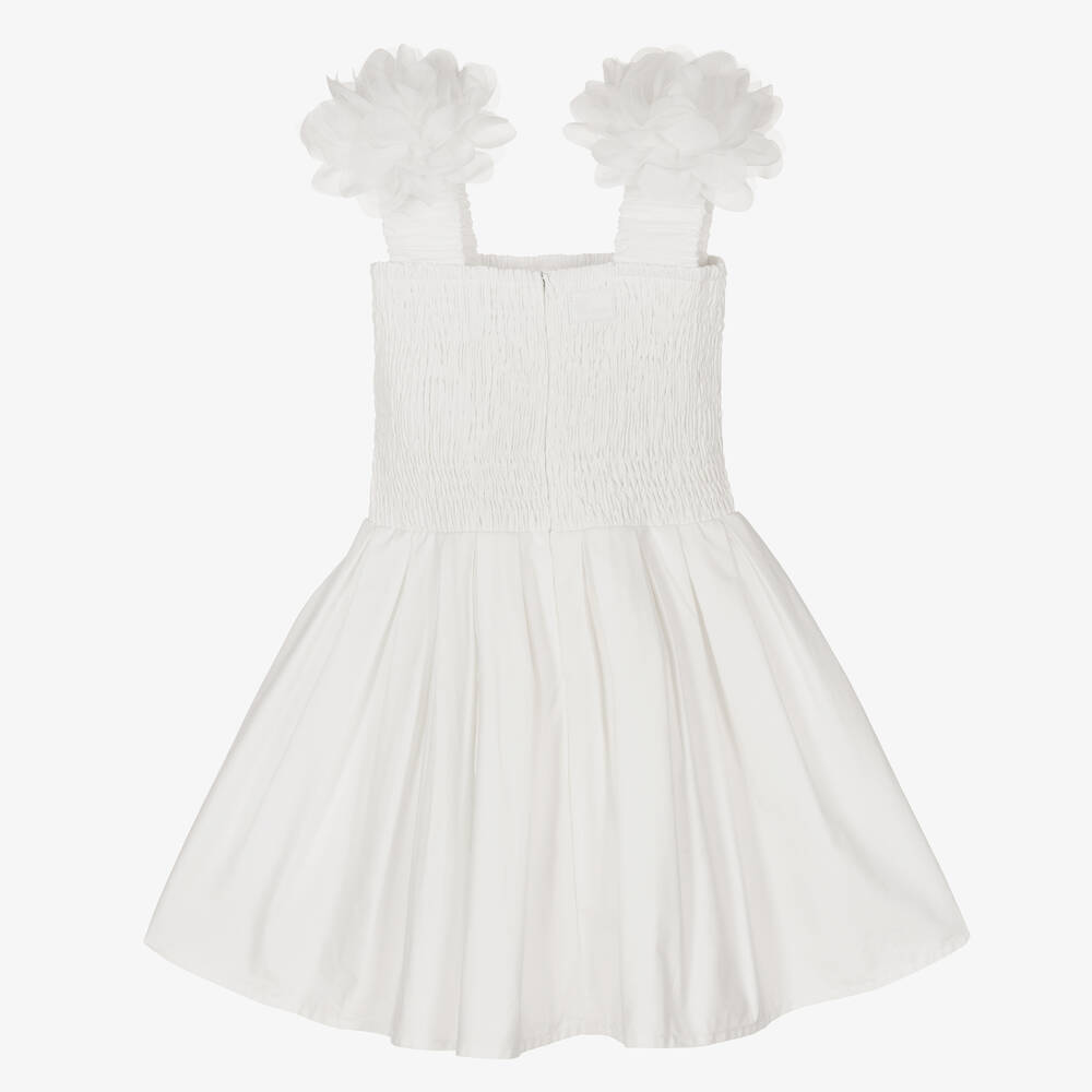 The Tiny Universe-Girls White Cotton Flower Dress | Childrensalon Outlet