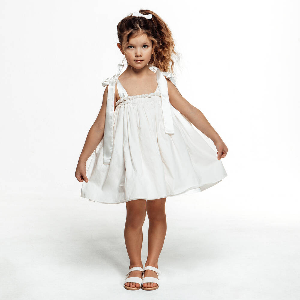 The Tiny Universe-Белое платье из хлопкового поплина | Childrensalon Outlet