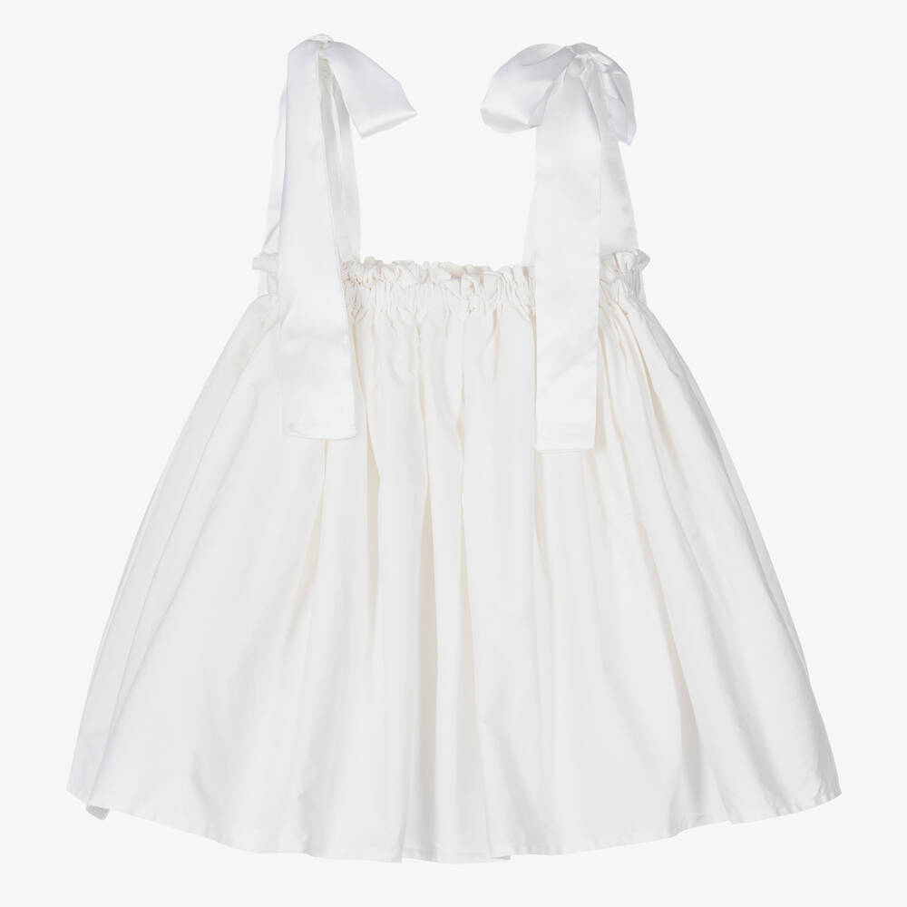 The Tiny Universe - Girls White Cotton Poplin Dress | Childrensalon