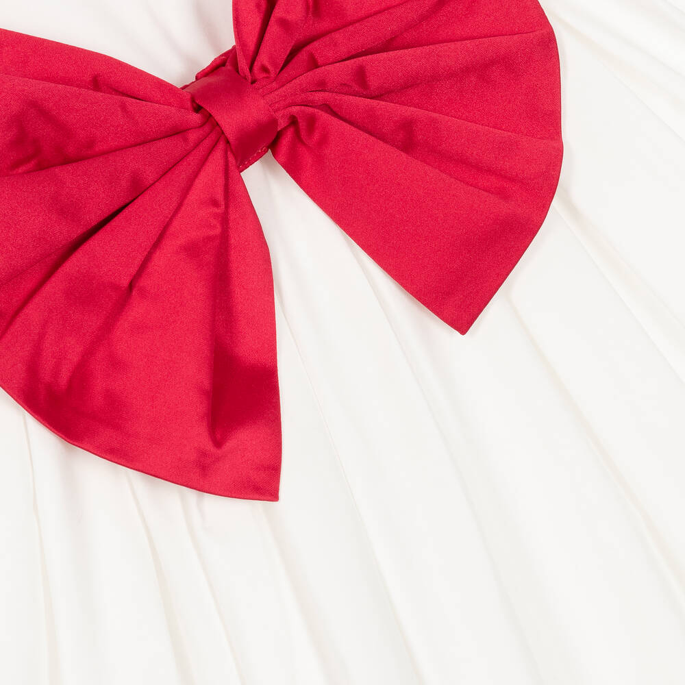The Tiny Universe-Girls White Cotton & Red Bow Dress | Childrensalon Outlet