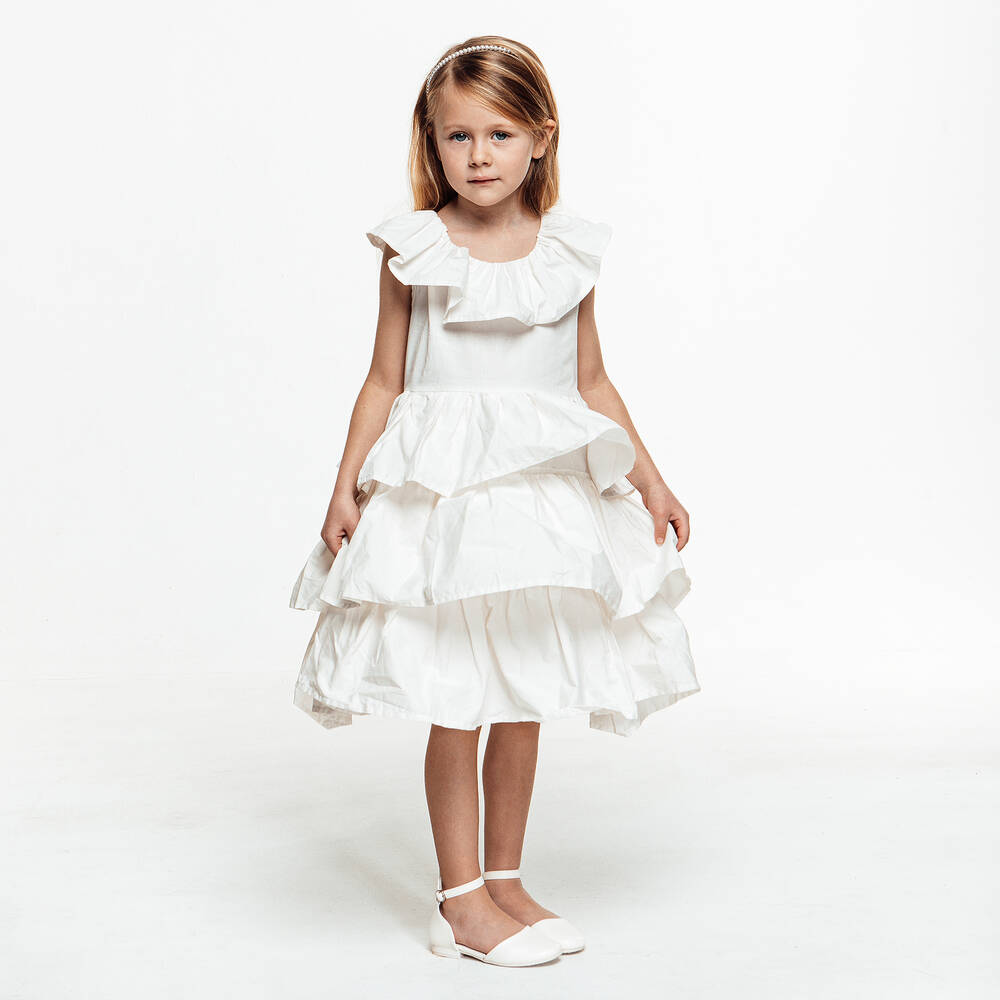The Tiny Universe-Girls White Cotton Ruffle Dress | Childrensalon Outlet