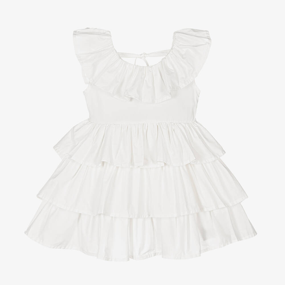 The Tiny Universe-Girls White Cotton Ruffle Dress | Childrensalon Outlet