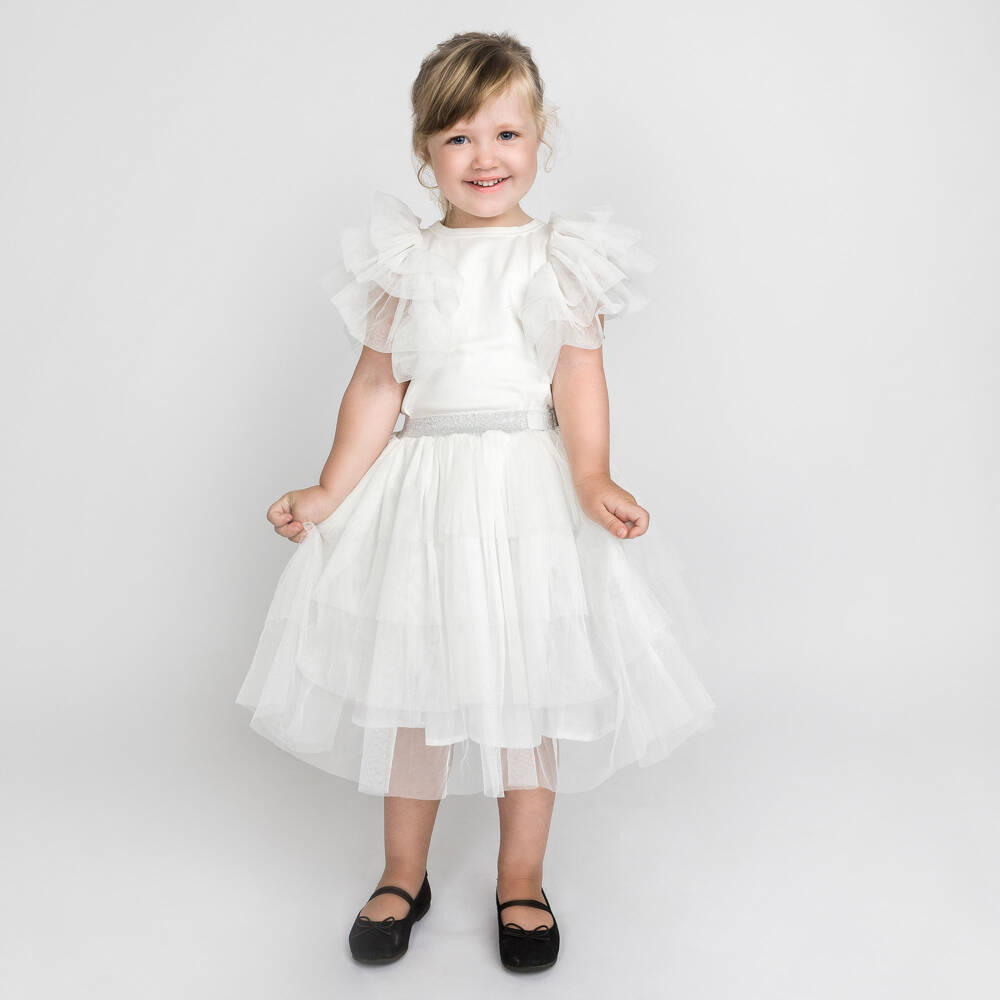 The Tiny Universe-Girls White Cotton & Tulle Top | Childrensalon Outlet