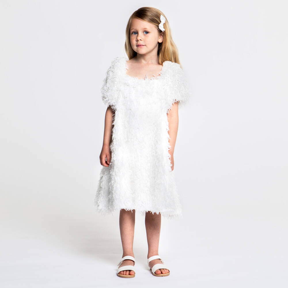 The Tiny Universe-Girls White Fluffy Dress | Childrensalon Outlet