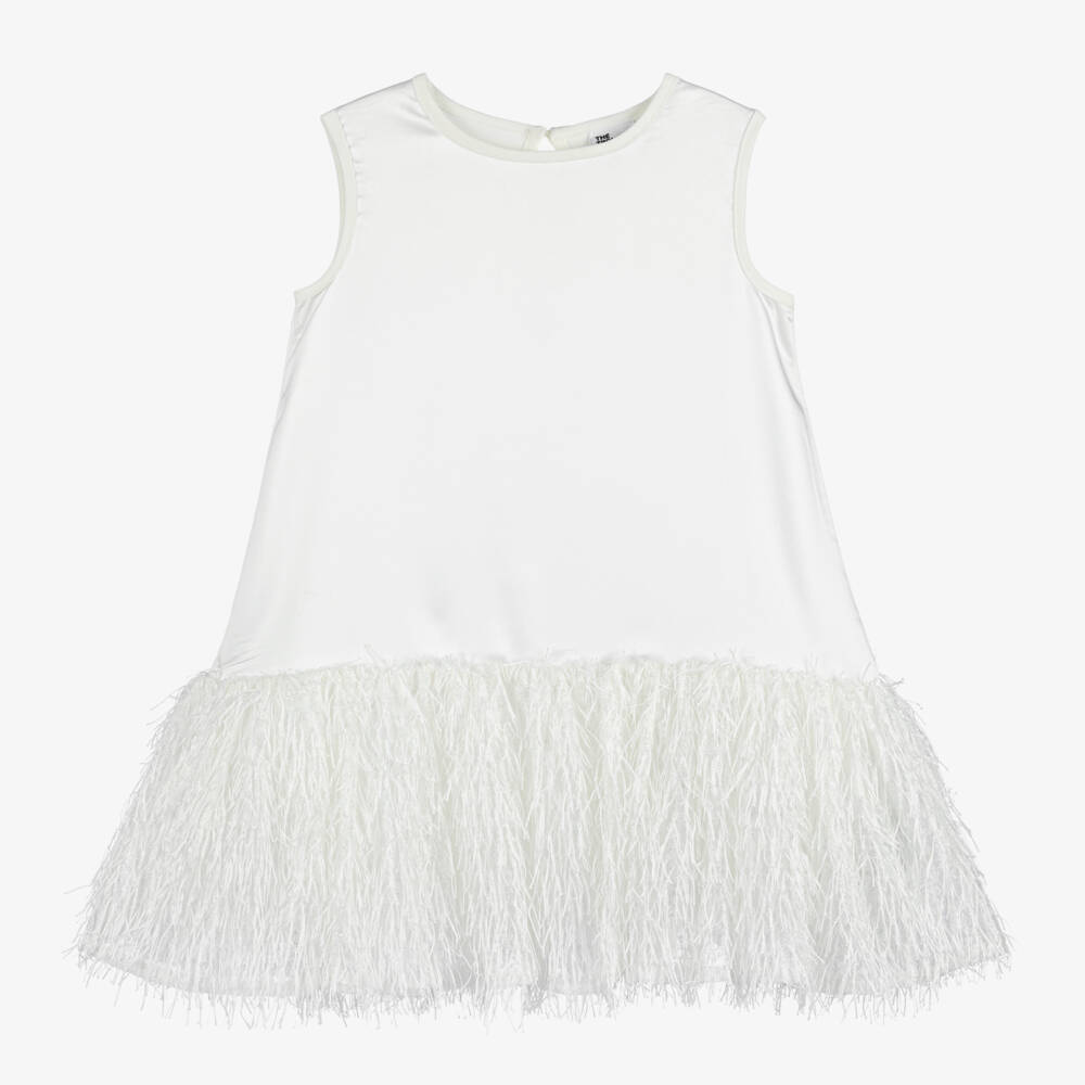 The Tiny Universe-Girls White Fluffy Satin Dress | Childrensalon Outlet