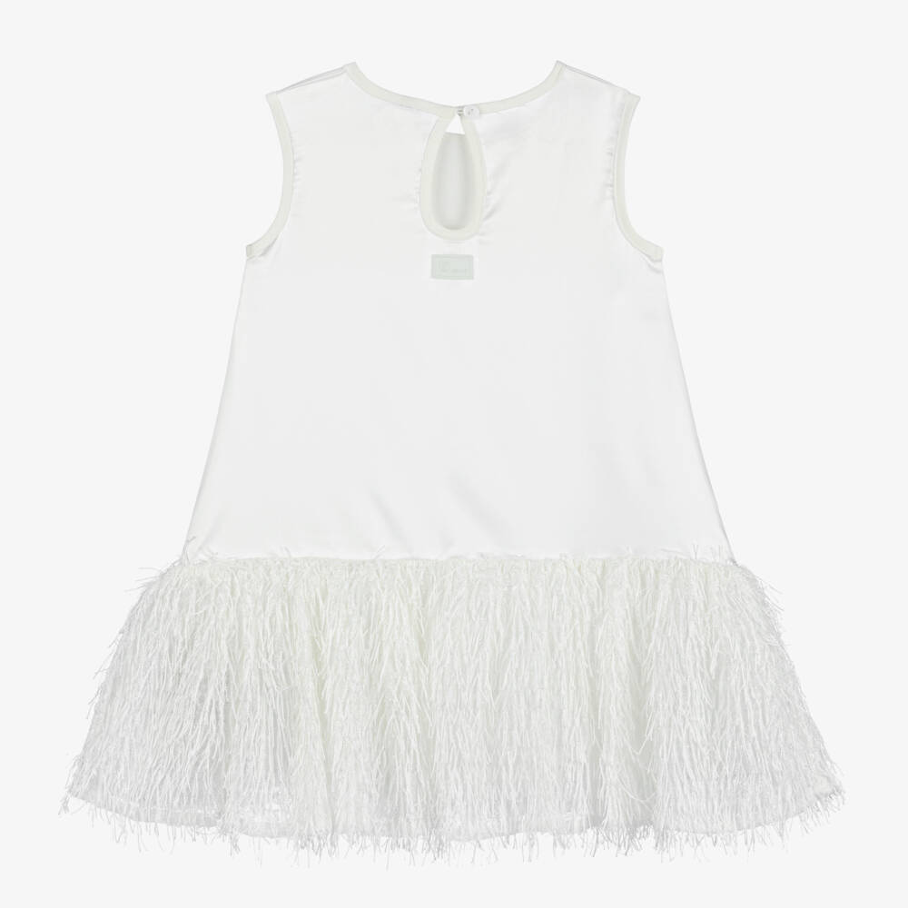 The Tiny Universe-Girls White Fluffy Satin Dress | Childrensalon Outlet