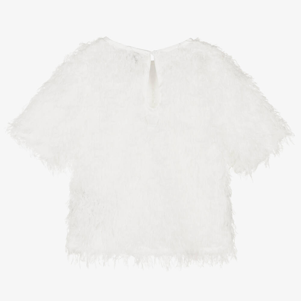 The Tiny Universe-Girls White Fluffy T-Shirt | Childrensalon Outlet