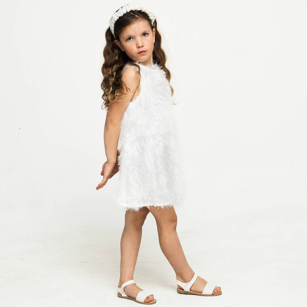 The Tiny Universe-Girls White Fringed Sleeveless Dress | Childrensalon Outlet