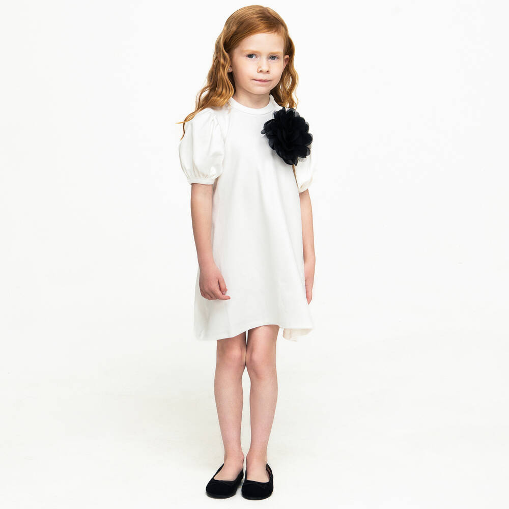 The Tiny Universe-Girls White Organic Cotton Flower Dress | Childrensalon Outlet