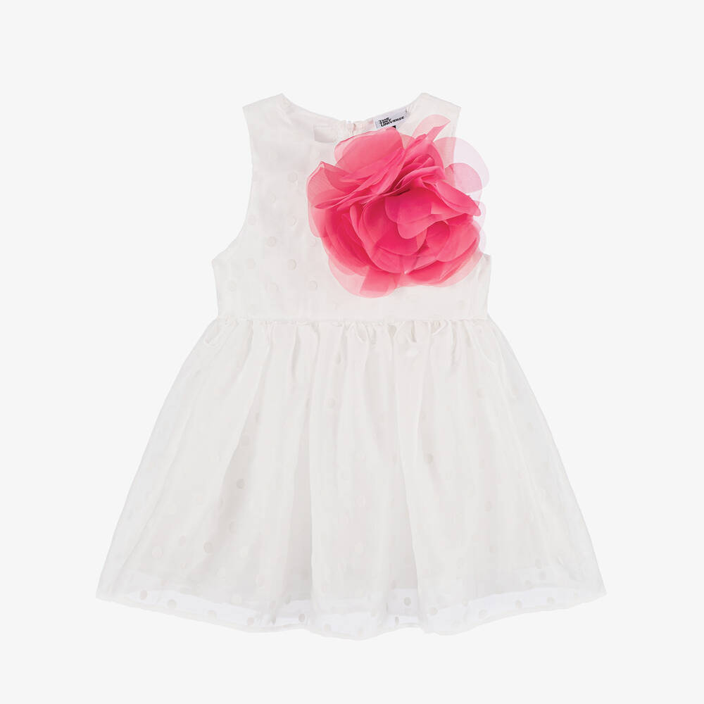 The Tiny Universe-Girls White Organza & Pink Corsage Dress  | Childrensalon Outlet