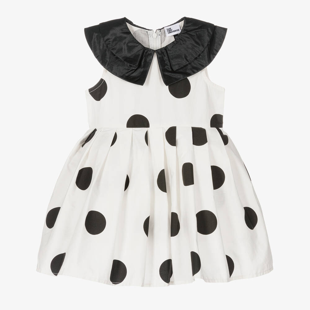 The Tiny Universe - Girls White Polka Dot Dress | Childrensalon