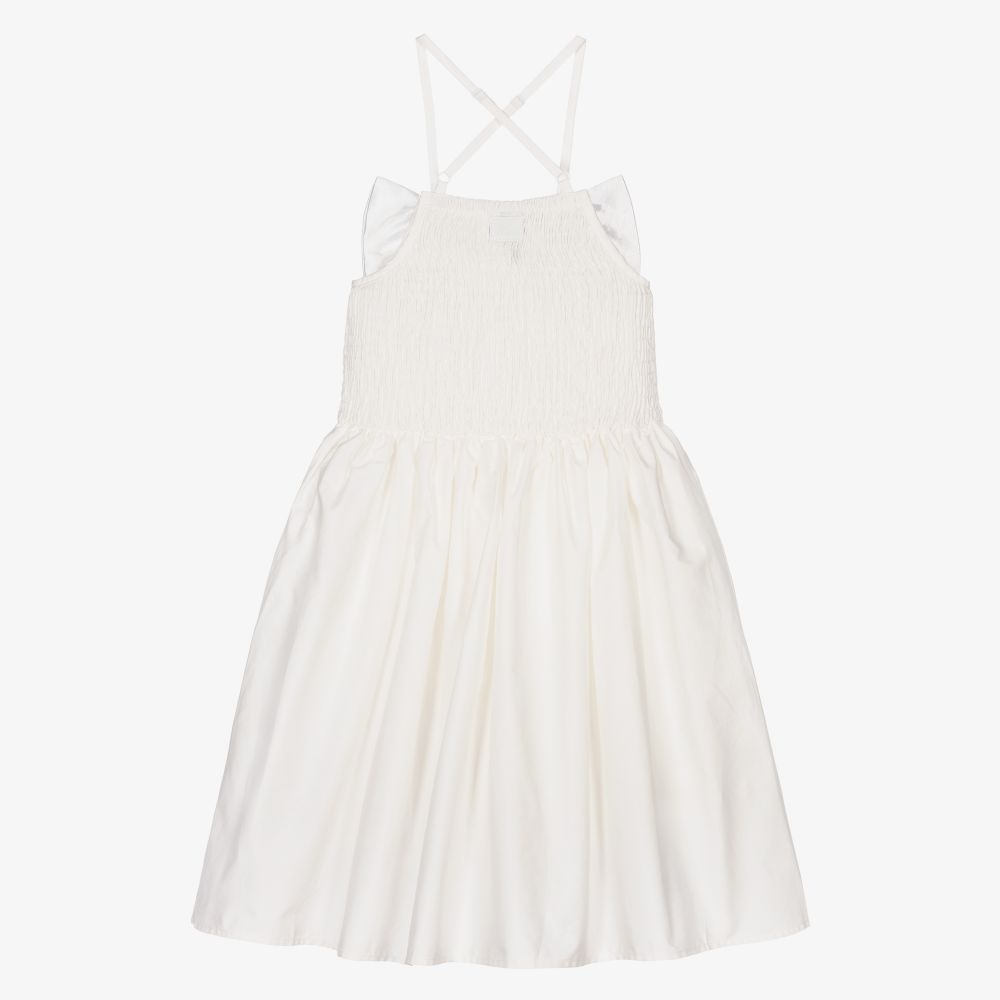 The Tiny Universe-فستان قطن بوبلين مزين بفيونكة لون أبيض | Childrensalon Outlet